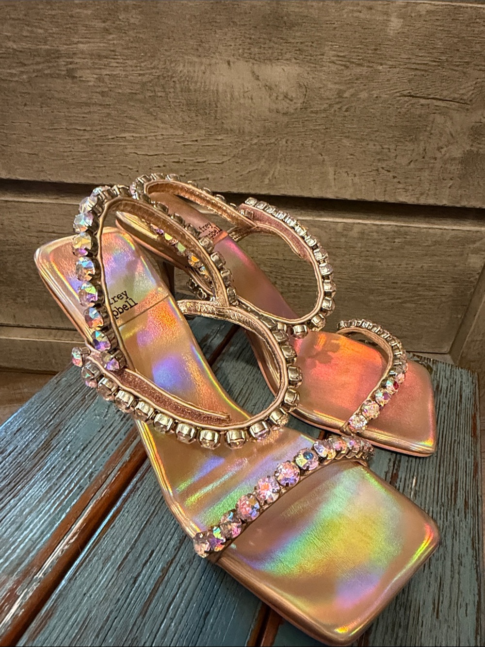 Jeffrey Campbell Iridescent Pink Crystal-Strap Heels - Picture 2 of 5